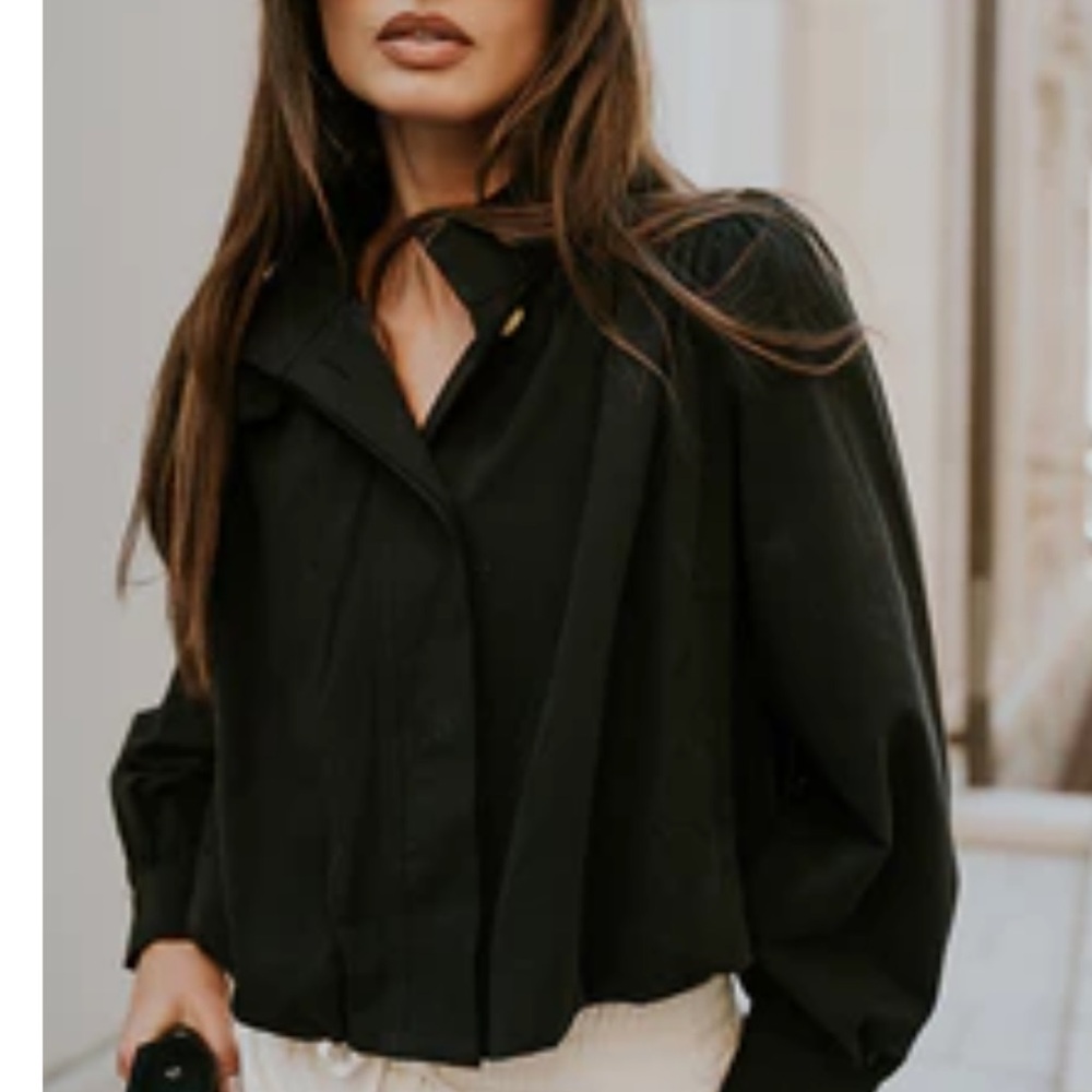 bohme Black Tailored Crop Jacket with Tie Neck